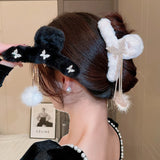 Rhinestone Butterfly Hair Claws with Tassel Ball