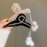 Rhinestone Butterfly Hair Claws with Tassel Ball