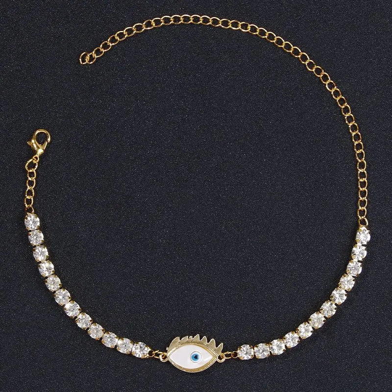 Rhinestone Chain Lady Anklet Demon Eye Design