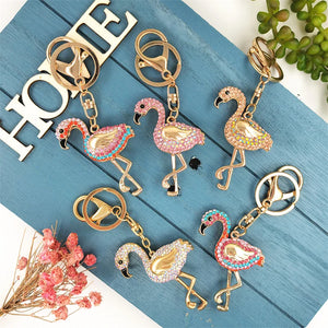 Flamingo Shape Keychain Rhinestone Car Pendant Handbag Ring