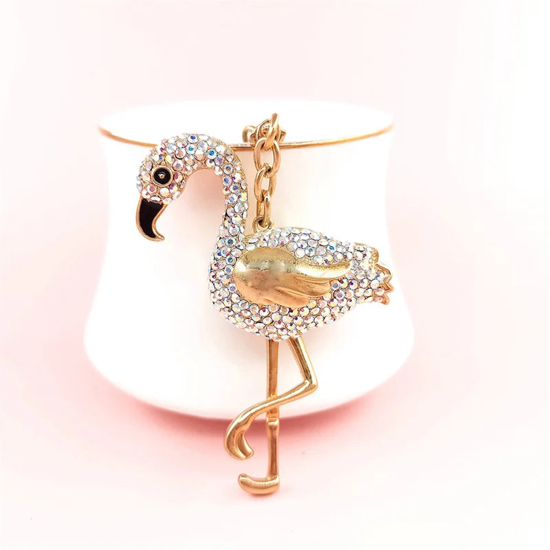 Flamingo Shape Keychain Rhinestone Car Pendant Handbag Ring