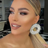 Rhinestone Gems Alloy Big Round Dangle Earrings For Women Jewelry