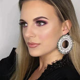 Rhinestone Gems Alloy Big Round Dangle Earrings For Women Jewelry