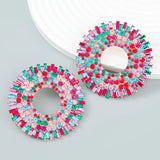 Rhinestone Gems Alloy Big Round Dangle Earrings For Women Jewelry