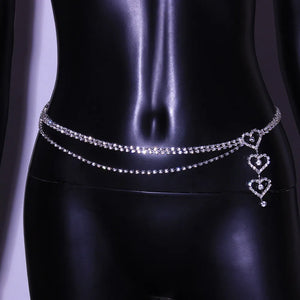 Rhinestone Heart Pendant Waist Chain Body Jewelry for Women