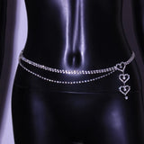 Rhinestone Heart Pendant Waist Chain Body Jewelry for Women
