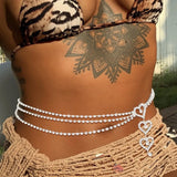 Rhinestone Heart Pendant Waist Chain Body Jewelry for Women
