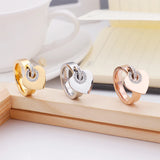 Rhinestone Heart Silver Rose Stainless Steel Charm Ring