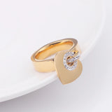 Rhinestone Heart Silver Rose Stainless Steel Charm Ring