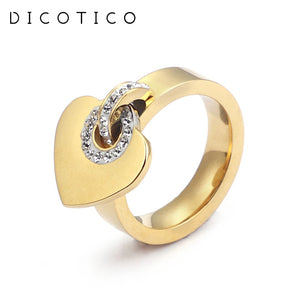 Rhinestone Heart Silver Rose Stainless Steel Charm Ring