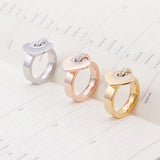Rhinestone Heart Silver Rose Stainless Steel Charm Ring