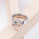 Rhinestone Heart Silver Rose Stainless Steel Charm Ring