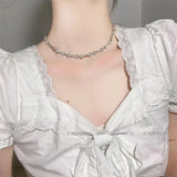 Skull Bones Rhinestone Necklace T Buckle Ins Vintage Women Clavicle Chain