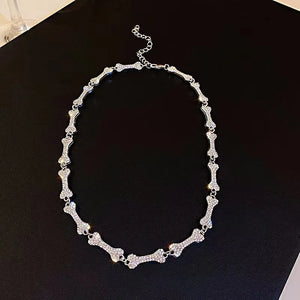 Skull Bones Rhinestone Necklace T Buckle Ins Vintage Women Clavicle Chain
