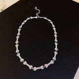 Skull Bones Rhinestone Necklace T Buckle Ins Vintage Women Clavicle Chain