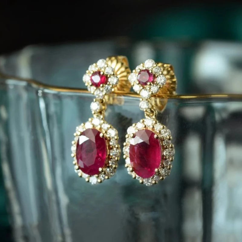 Lab Ruby Red Zircon Drop Earrings 925 Sterling Silver Dangles Earring Women