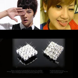Square Rhinestone Magnet Clip-On Earrings for Men Women