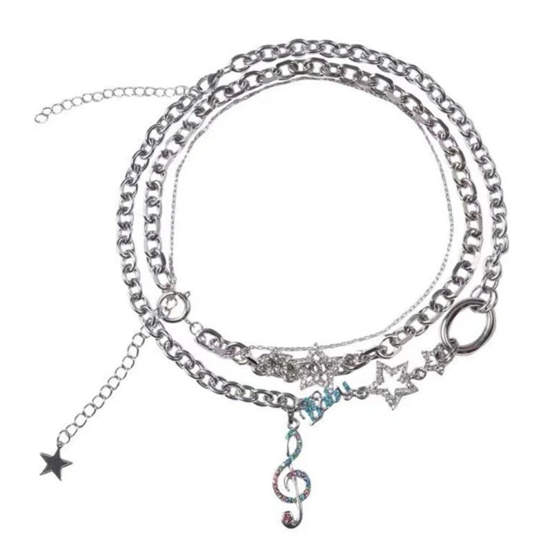 Star Note Layering Necklace Charm Pendant Punk Choker Clavicle Chain