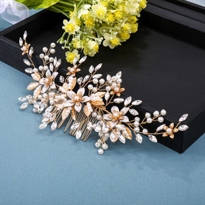 Golden Flower Hairpin Hair Clips Wedding Hair Combs Tiara for Women
