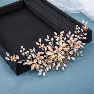 Golden Flower Hairpin Hair Clips Wedding Hair Combs Tiara for Women