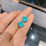 Green Zircon Square Stud Earrings for Women