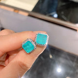 Green Zircon Square Stud Earrings for Women