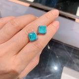 Green Zircon Square Stud Earrings for Women