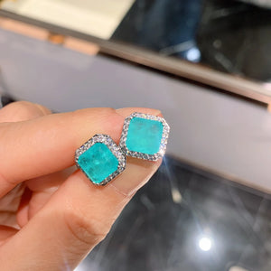 Green Light Square Zircon Earrings for Party