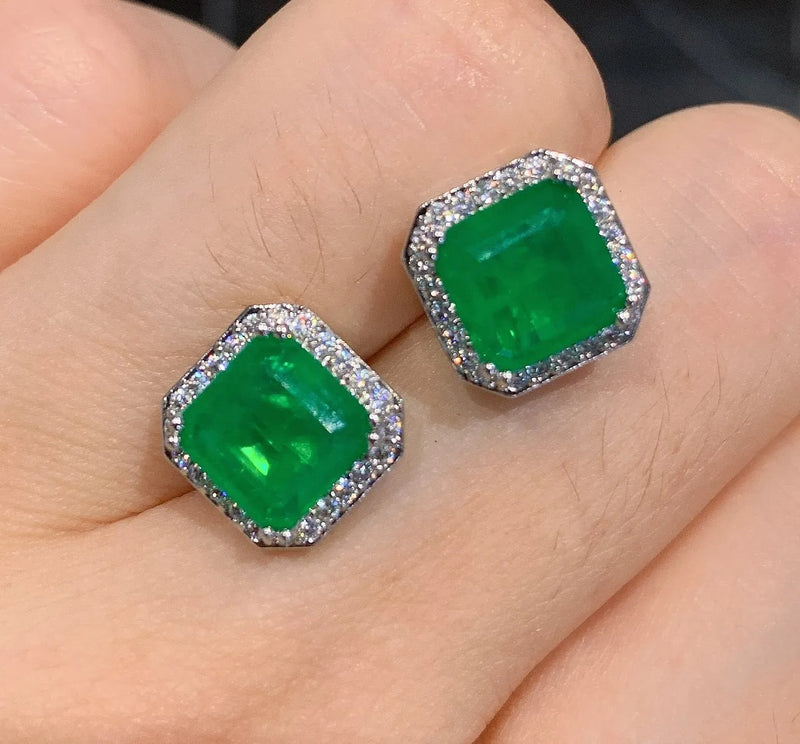 Green Zircon Square Earrings Studs