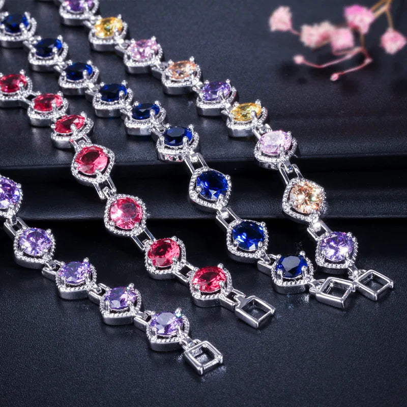 Zircon Sapphire Emerald Colored Gemstone Bangle Sterling Silver Bracelet