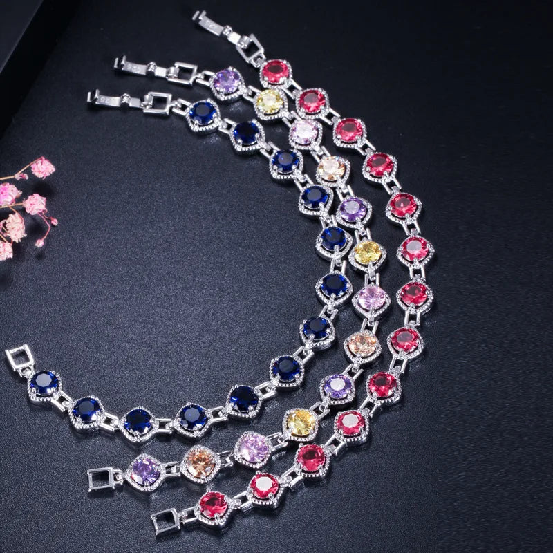 Zircon Sapphire Emerald Colored Gemstone Bangle Sterling Silver Bracelet