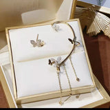 Zircon Butterfly Ear Cuff Tassel Clip On Earrings For Women