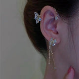 Zircon Butterfly Ear Cuff Tassel Clip-On Earrings for Women