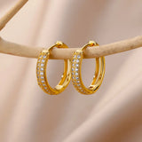 Zircon Stainless Steel Circle Square Hoop Earrings Wedding Jewelry