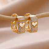 Zircon Stainless Steel Circle Square Hoop Earrings Wedding Jewelry