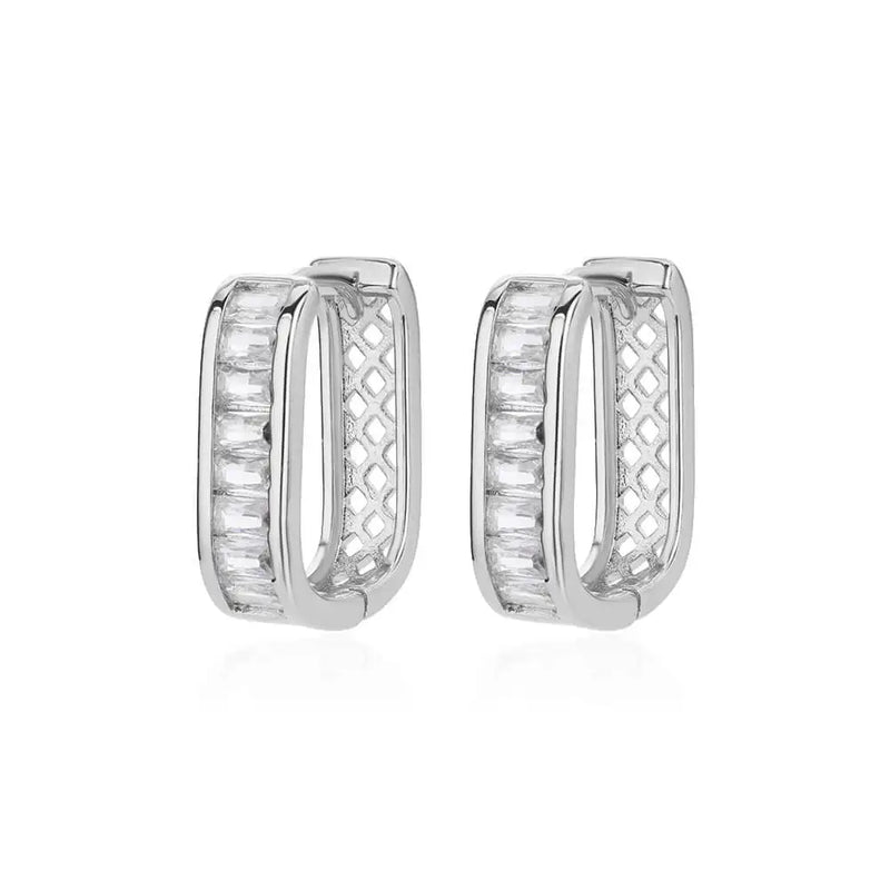 Zircon Stainless Steel Circle Square Hoop Earrings Wedding Jewelry