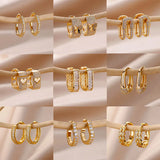 Zircon Stainless Steel Circle Square Hoop Earrings Wedding Jewelry