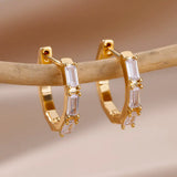 Zircon Stainless Steel Circle Square Hoop Earrings Wedding Jewelry