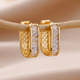 Zircon Stainless Steel Circle Square Hoop Earrings Wedding Jewelry
