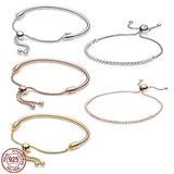 925 Sterling Silver Bracelet with Round Buckle, Adjustable Fit for Charm Beads
