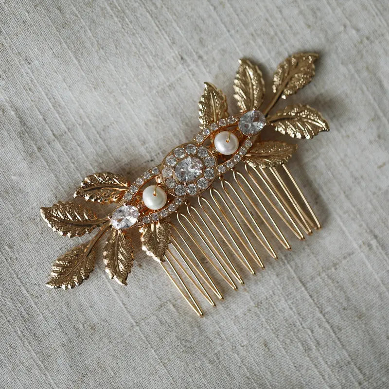 Zircon Crystal Bridal Hair Comb Pearl Headdress Wedding Hair Accessories