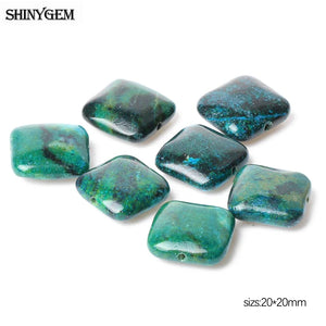 10pcs 20mm Square Phoenix Agates Stone Beads Green Charm DIY Jewelry