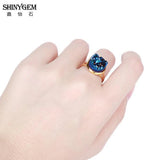 Vintage Natural Crystal Druzy Ring Plating Adjustable Geode Gem Ring for Women