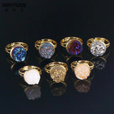 Vintage Natural Crystal Druzy Ring Plating Adjustable Geode Gem Ring for Women