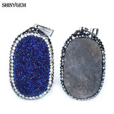 Oval Crystal Druzy Pendant Inlay Rhinestone Geode Stone Pendants