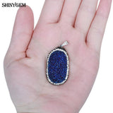 Oval Crystal Druzy Pendant Inlay Rhinestone Geode Stone Pendants