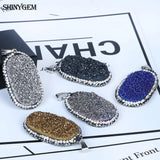 Oval Crystal Druzy Pendant Inlay Rhinestone Geode Stone Pendants