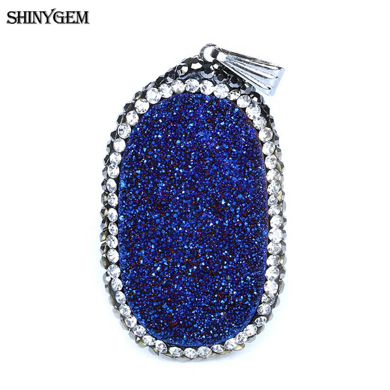 Oval Crystal Druzy Pendant Inlay Rhinestone Geode Stone Pendants