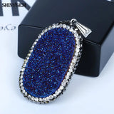 Oval Crystal Druzy Pendant Inlay Rhinestone Geode Stone Pendants