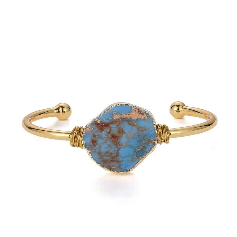 Vintage Irregular Jaspers Stone Bracelet Wire Plating Cuff Bangles